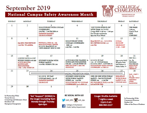 National Campus Safety Awareness Month Calendar of Events